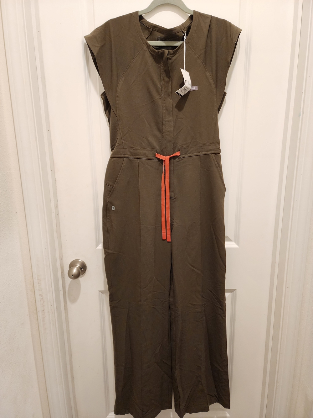Figs Olive Jumpsuit with Orange Waist Tie Medium Petite NWT